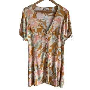 Rip Curl Tropical Button Front Dress Sz S Floral Knee Length Beachy Vacation EUC